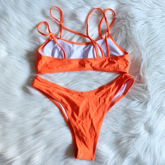 NEW Neon Orange Two Piece Bikini Bathing Suit Set Size XL - Picture 6 of 9
